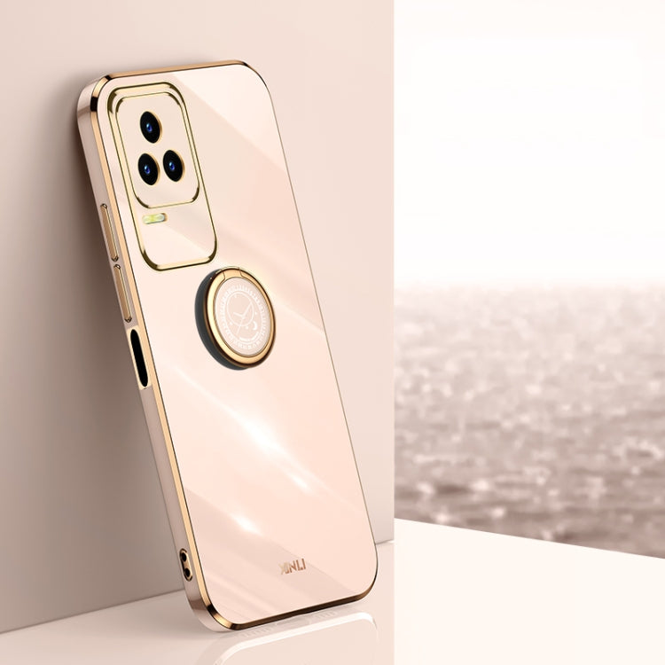Peach TPU phone case with electroplate trim and ring holder, for compatible Xiaomi models