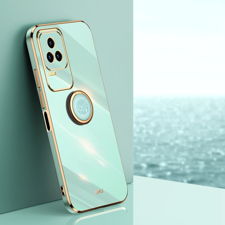 Mint TPU phone case with ring holder, electroplated gold-tone straight edges