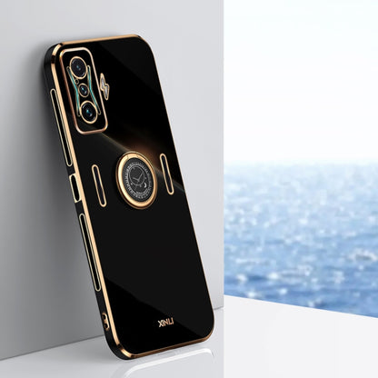 Black TPU phone case with ring holder, electroplated gold-tone straight edges