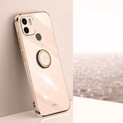 Electroplate TPU phone case with ring holder, champagne white and gold trim