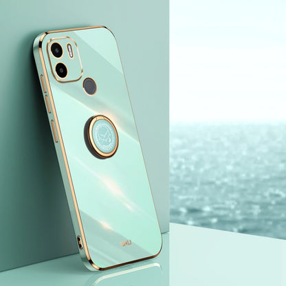 Electroplate TPU phone case with ring holder, light teal and gold trim