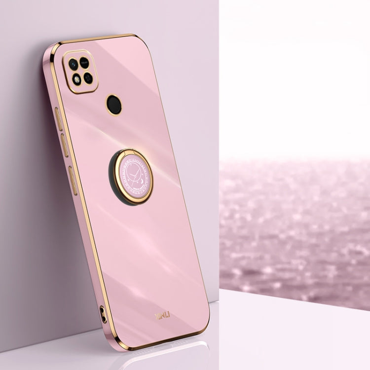 Electroplate TPU phone case with ring holder, blush pink and gold trim