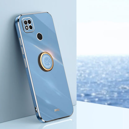 Electroplate TPU phone case with ring holder, powder blue and gold trim