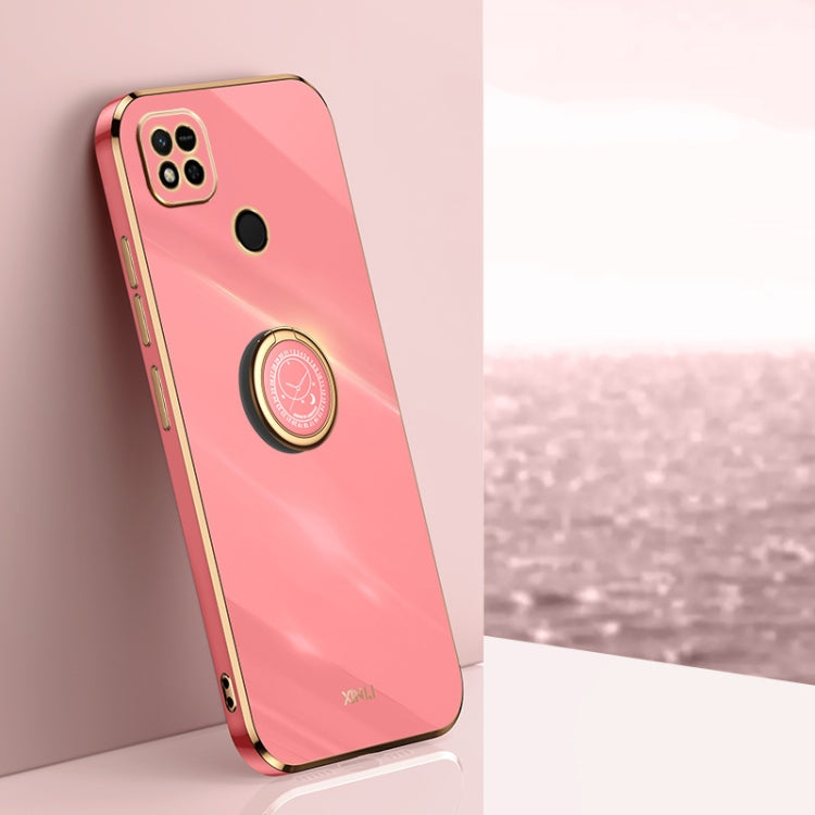 Electroplate TPU phone case with ring holder, bright pink and gold trim