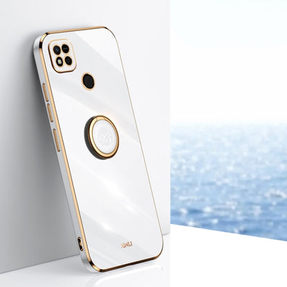 Electroplate TPU phone case with ring holder, white and gold trim
