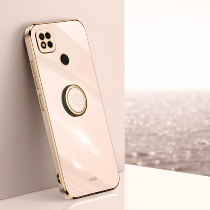 Electroplate TPU phone case with ring holder, cream beige and gold trim