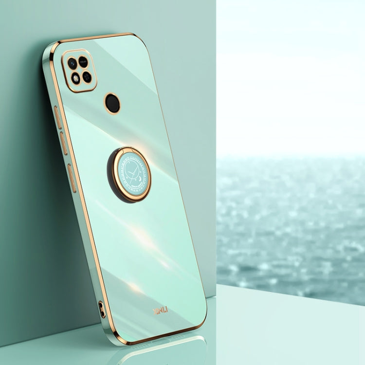 Electroplate TPU phone case with ring holder, mint teal and gold trim