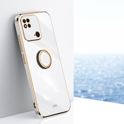 White TPU phone case with electroplated border and circular ring holder on the back