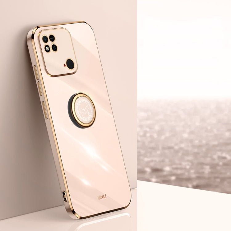 Cream TPU phone case with electroplated edges and ring holder circle on the back