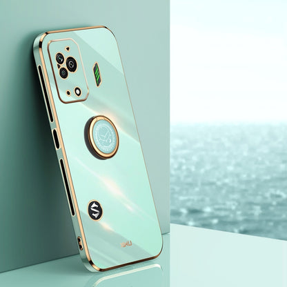 Mint blue electroplate TPU phone case with ring holder and camera cutouts