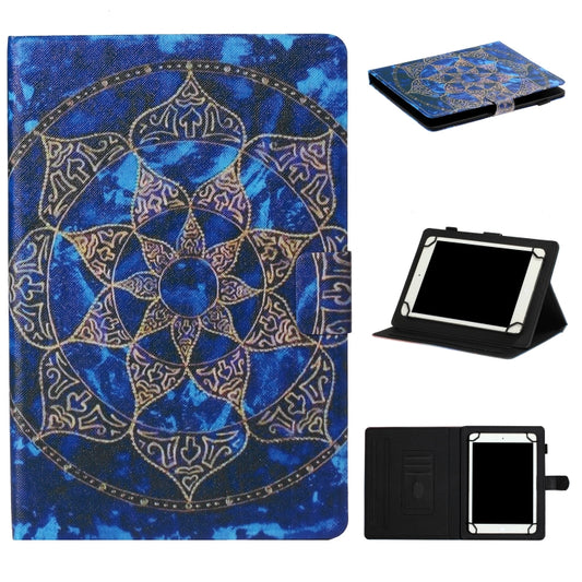 Blue mandala tablet folio case with stand, card slot, and tablet holder for 7–10 in