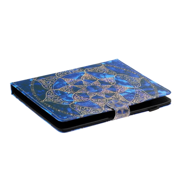 Blue mandala tablet folio case opened as a stand with tablet holder, 7–10 in