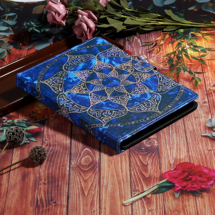 Blue mandala tablet folio case with horizontal flip cover and holder, 7–10 in