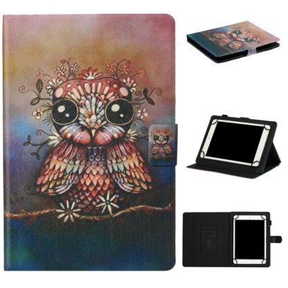 Tablet PC leather case, owl print with flip cover, card slot, stand for tablet