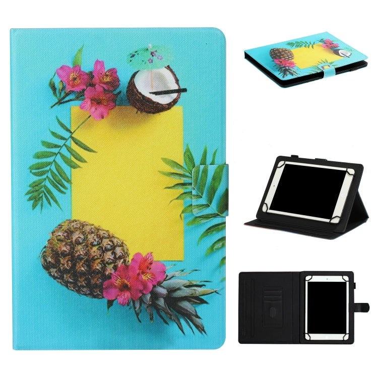 Tablet PC leather case, tropical flowers and coconut print with flip cover, card slot, stand