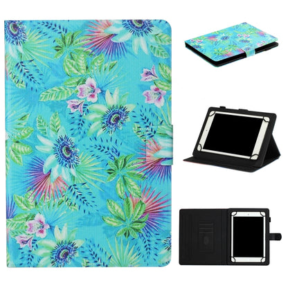 Tablet PC leather case, tropical leaf and flower print with flip cover, card slot, stand