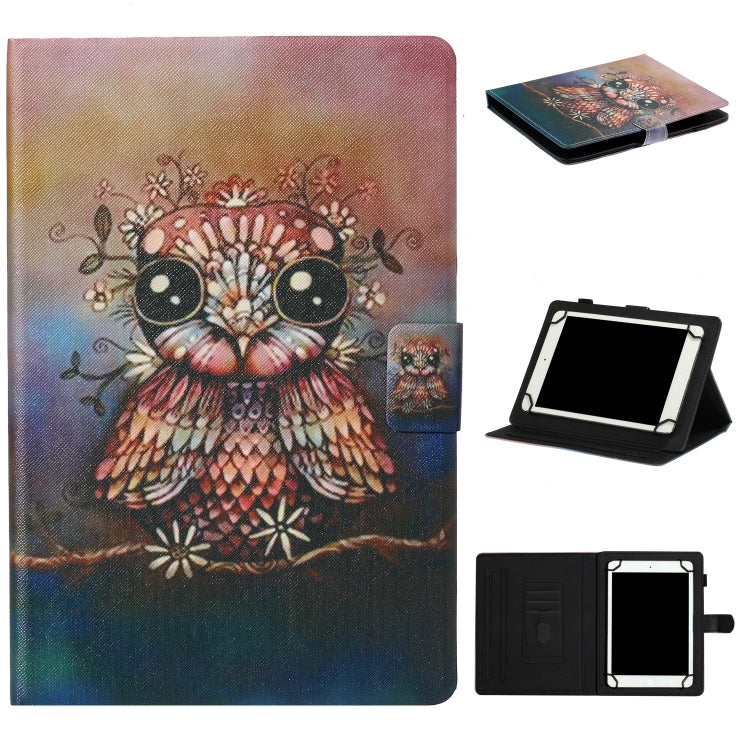 Tablet PC leather case, owl print with flip cover, card slot, stand for tablet