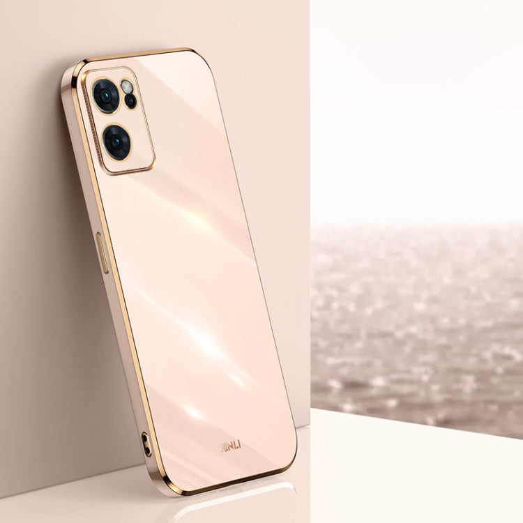 Light pink electroplate TPU phone case with gold straight edges and camera cutouts