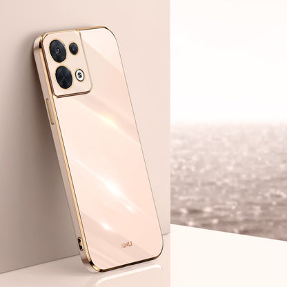 Peach TPU phone case with electroplate gold edge and camera cutouts