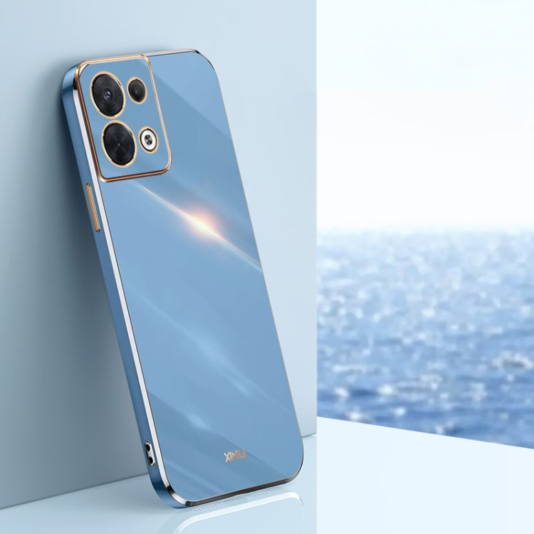 Blue TPU phone case with electroplate gold edge and camera cutouts