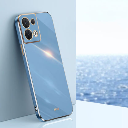 Blue TPU phone case with electroplate gold edge and camera cutouts
