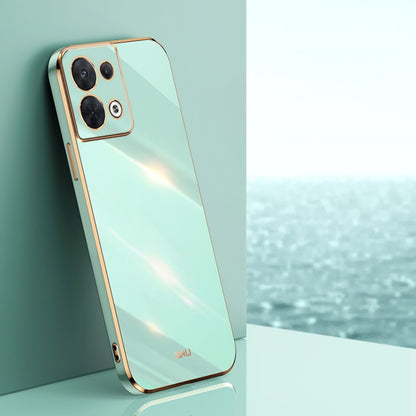 Electroplate TPU phone case with raised camera guard, mint teal color, straight edges