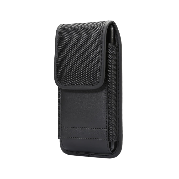 Black phone waist bag with textured front pocket and flap closure