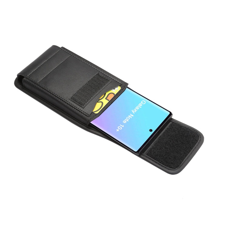 Black phone waist bag open top pocket showing a card slot insert
