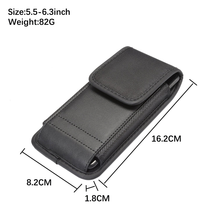 Black phone waist bag dimensions with front pocket and flap closure