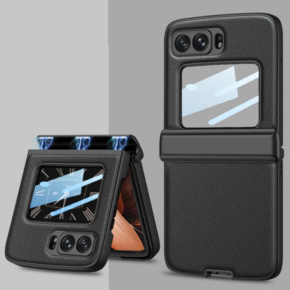Magnetic folding shockproof phone case for Motorola Razr 2022, black leather-texture
