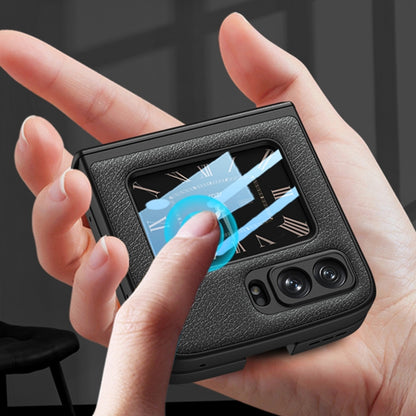 Magnetic folding phone case, black leather-texture with front display window