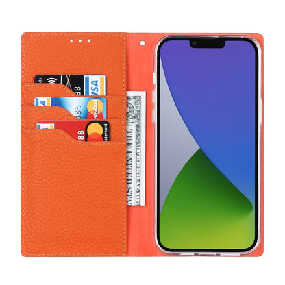 Orange litchi-texture leather phone wallet case with card slots, open front