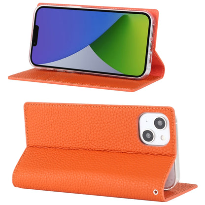 Orange litchi-texture leather phone wallet case with stand and camera cutout