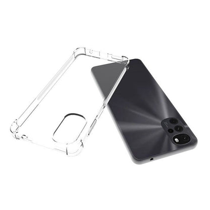 Clear TPU phone case with front raised lip and side cutouts, pair shown