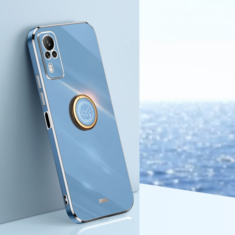 XINLI Straight Edge 6D Electroplate TPU Phone Case with Ring Holder, For vivo Y55s 5G, For vivo Z5x, For vivo Y33s, For vivo Y51 2020 December