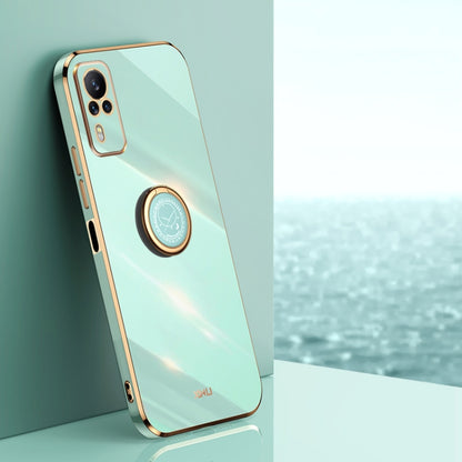 XINLI Straight Edge 6D Electroplate TPU Phone Case with Ring Holder, For vivo Y55s 5G, For vivo Z5x, For vivo Y33s, For vivo Y51 2020 December