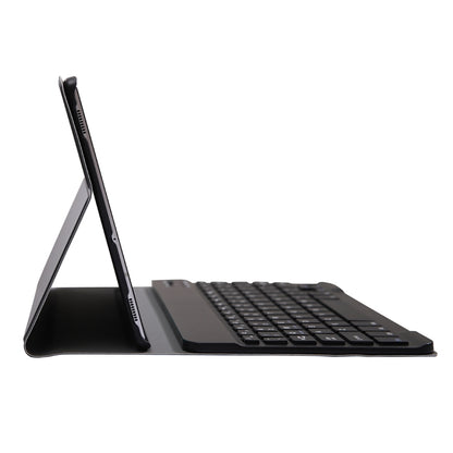 Black Bluetooth keyboard case with stand, keyboard extended and tablet upright