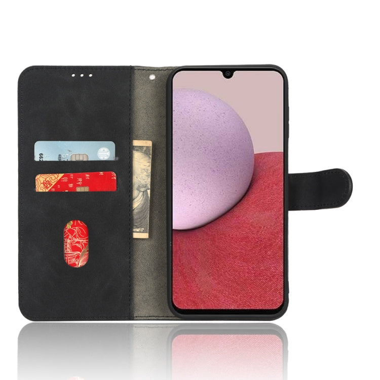 Black flip leather phone case open view showing card slots and phone held by inner frame