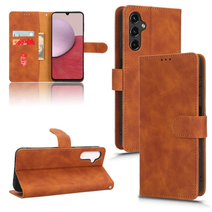 Brown magnetic flip leather phone case with card slot and rear camera opening