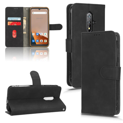 Black flip leather phone case with magnetic closure, side strap, and card slot pocket