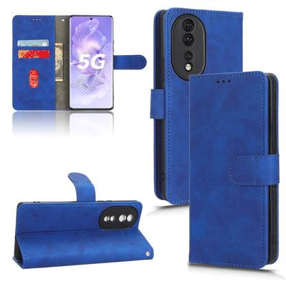 Blue leather-style wallet flip phone case with front cover and card slots, camera cutouts