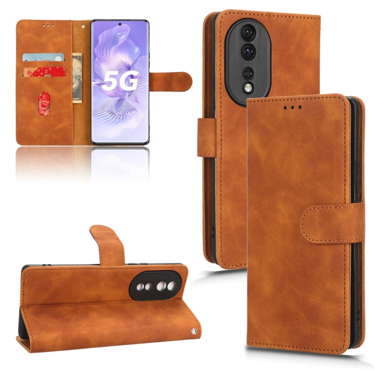 Brown magnetic flip leather phone case with card pocket and camera cutout