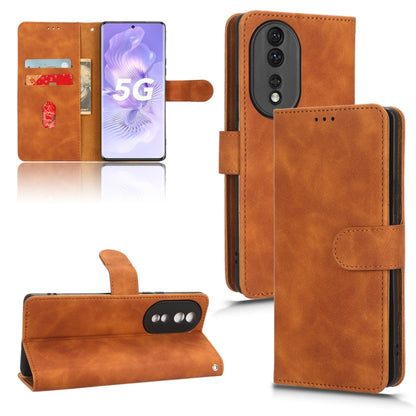 Brown magnetic flip leather phone case with card pocket and camera cutout
