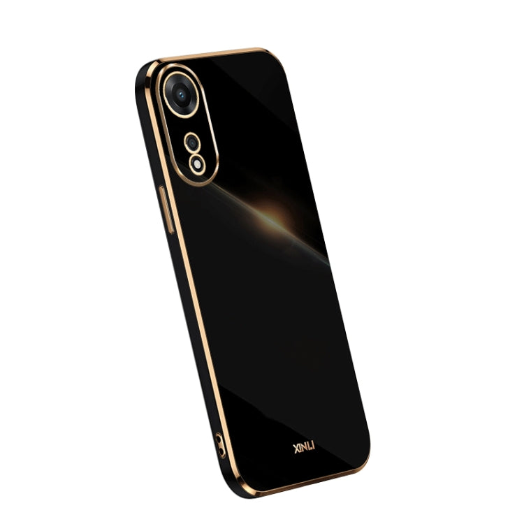 Electroplate TPU phone case in black with gold trim; dual camera cutouts.
