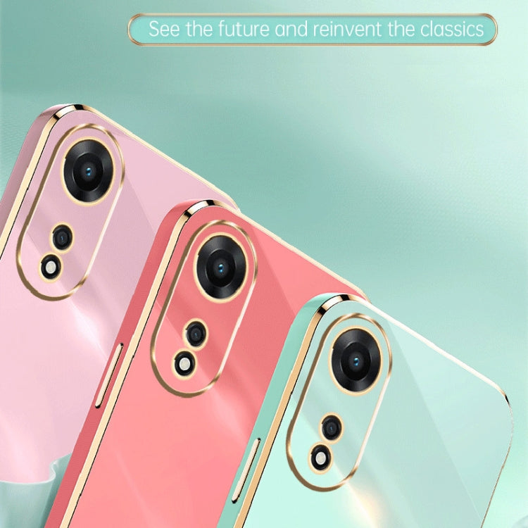 Pink and mint TPU phone cases with gold electroplated frame, dual camera cutouts