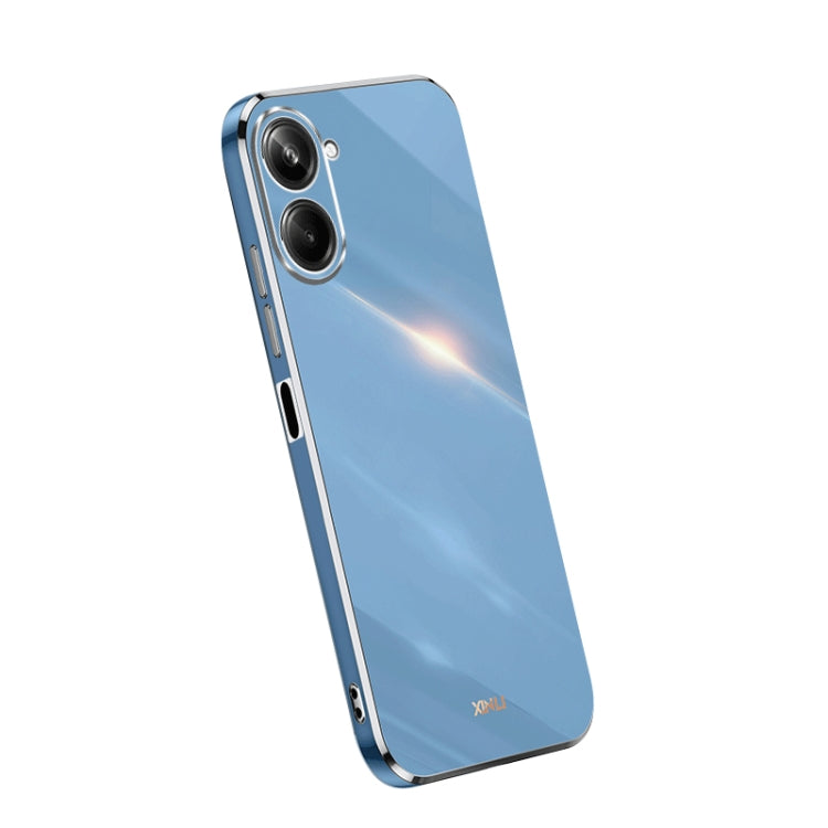 Electroplate TPU phone case in blue with gold trim; dual camera cutouts.