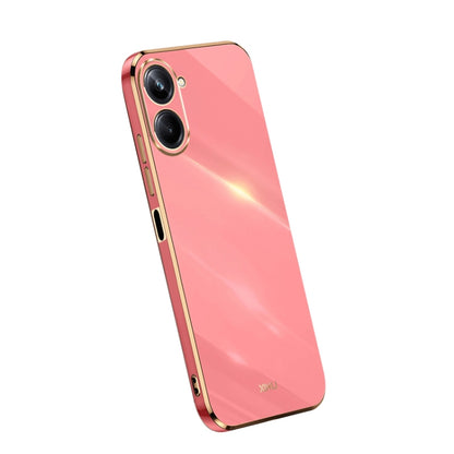 Electroplate TPU phone case with straight edges, coral-pink color, dual camera cutouts