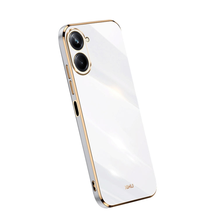 Electroplate TPU phone case with straight edges, white color, dual camera cutouts