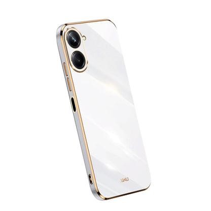 Electroplate TPU phone case with straight edges, white color, dual camera cutouts