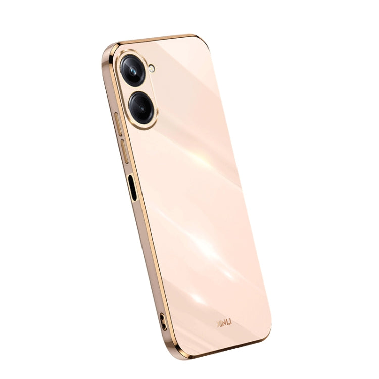 Electroplate TPU phone case with straight edges, light peach color, dual camera cutouts